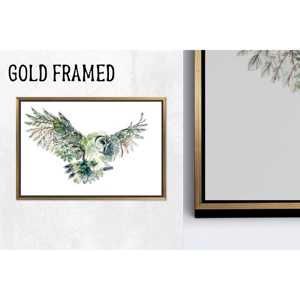 Obra de arte impresa en lienzo: Arte de pared de cristal con diseño de búho floral - Póster de animal volador, 1P Goldframedcanvas - Product Image 1