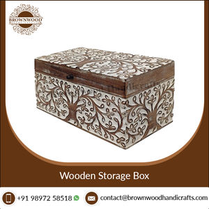Boîte de rangement en bois de mangue massif, fabricant indien de haute qualité, vente en gros, couleur blanc délavé, sculpté à la main - Product Image 4