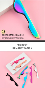 Pinzas de extensión de pestañas de oro rosa con logotipo personalizado de alta calidad, aplicador de pestañas de acero inoxidable con punta inclinada para cejas - Product Image 2