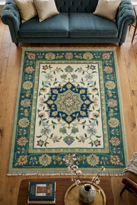 Alfombra Oushak Turca Tradicional Tejida a Mano, Ecológica, Acolchada, con Diseño Floral, para Sala de Estar, Camping, Oración - Product Image 2