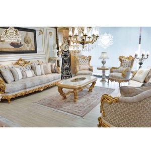 Ensemble de canapé sculpté détachable en bois de teck haut de gamme de style français avec chaise, table basse-meubles de salon de luxe à thème rococo - Product Image 1