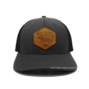 Chapeaux de camionneur en gros de haute qualité pour hommes Logo en relief personnalisé Patch en cuir élégant pour les scènes décontractées en plein air - Product Image 1