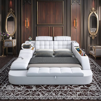 Cadre de lit réglable moderne en cuir capitonné de luxe, taille King, avec télécommande, cheminée et haut-parleur