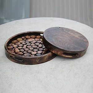 Rústico hecho a mano para bandeja de servicio marrón de madera de mango para cocina comedor mesa de centro aperitivos-plato de madera decorativo para el hogar - Product Image 4