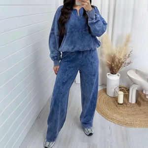 Ensemble de survêtement décontracté pour femme en deux pièces, bleu, écologique, de qualité supérieure, pour l'hiver, avec capuche et pantalon de survêtement respirant - Product Image 1