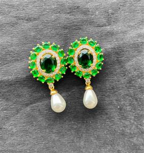 Gold Plated Sterling Silver <b>Green</b> Quartz Stud <b>Earrings</b> Handmade Oval Jewelry Wedding Party Wear Gift for Women - Product Image 2