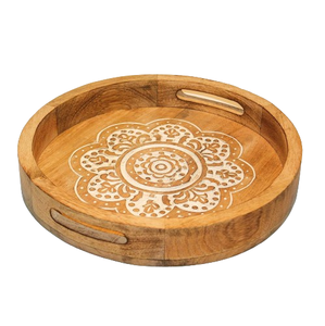 Bandeja de Madera de Mango Blanqueada de Forma Redonda para Servir Comida, Nueva Llegada de Marca Privada - Product Image 1