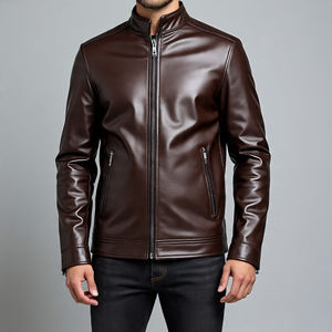 แจ็กเก็ตหนัง PU สำหรับผู้ชายเสื้อแจ็กเก็ตหนังมอเตอร์ไซค์เสื้อโค้ทหนัง PU แบบย้อนยุคมีกระเป๋าหน้าอก OEM - Product Image 3