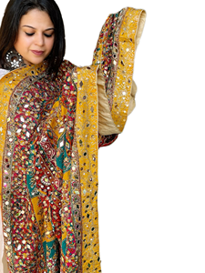 Fashionable Ethnic Long Dupatta Mirror Work Floral Pattern Handcrafted Colorful Customized Digital Printed Silk Chinon All - Product Image 4