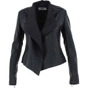 Vestes en cuir pour femmes, tendance, personnalisées, automne-hiver, col montant uni, manches longues, respirantes, imperméables, coupe-vent - Product Image 1