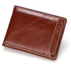 Cartera delgada de cuero genuino para hombre de moda superior, protección RFID, múltiples ranuras para tarjetas, tarjetero de diseñador, cremallera, monedero corto sólido - Product Image 4