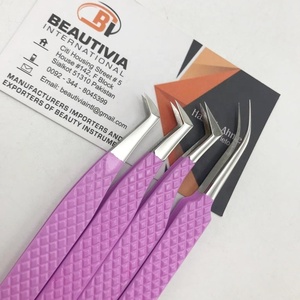 Pince à épiler professionnelle personnalisée en poudre violette pour cils Outil d'extension de cils en acier inoxydable durable - Product Image 1