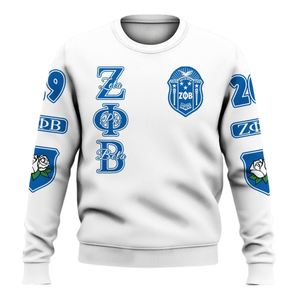 Sudadera de Forro Polar con Letras Griegas de Zeta Phi Beta para Mujer, Azul, Bordada, Estilo Pullover - Product Image 1