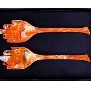 Ensemble de 2 serveurs à salade en résine, ensemble de serveurs à salade en bois naturel avec 2 spatules, ustensiles durables faits à la main - Product Image 4