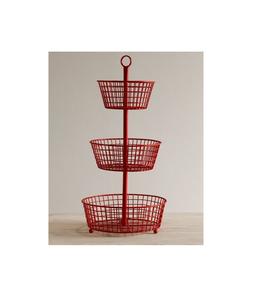Moderno Soporte de Metal Rojo de 3 Niveles para Frutas, Organizador de Productos Desmontable y Decorativo para Encimera de Cocina y Despensa - Product Image 1