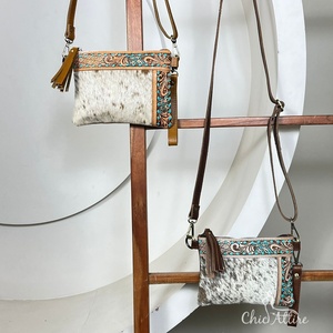 Nouveaux sacs à main en cuir véritable faits à la main, à porter au poignet ou en bandoulière, mode luxe, cuir de vache à poils, mini sacs pour femmes - Product Image 1