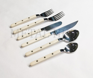 Luxury Stainless Steel and Resin Bistrot Cream <b>Flatware</b> <b>Set</b> of 6 with Shiny Silver Finish Premium Reusable Cutlery <b>Set</b> for Home - Product Image 4