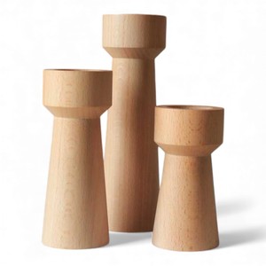 Juego de Portavelas Cilíndricos de Madera Natural Minimalista Moderno con Acabado Liso para Decoración del Hogar Contemporáneo - Product Image 2