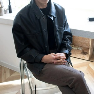 เสื้อผ้าหนังสั้นสำหรับผู้ชายเสื้อแจ็คเก็ตหนังแท้ย้อนยุคลำลองใส่กลางแจ้งหัวเข็มขัดแถวเดียวสำหรับฤดูใบไม้ผลิฤดูใบไม้ร่วงและรถจักรยานยนต์ - Product Image 3