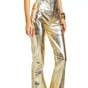 Dernier modèle de pantalon en cuir noir pour femmes Style décontracté taille haute avec taille basse Type d'hiver Imprimé Droit Motif - Product Image 4