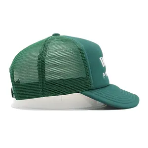 Gorra de camionero de espuma personalizada Gorra de camionero de perfil medio de color verde de alta calidad con ala curva de 5 paneles Gorra de camionero hecha en Vietnam - Product Image 5