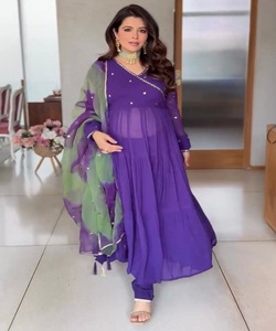 Vestido Afgano Kuchi de Gasa para Oficina, Moderno y Elegante, para Uso Diario, con Patrones Geométricos y Adornos de Piedras, de Seda, para Verano - Product Image 4