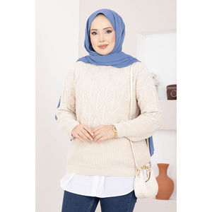 Pull en tricot à capuche pour femme avec motif tressé et imprimé floral, design respirant pour un usage décontracté en hiver et en automne - Product Image 2