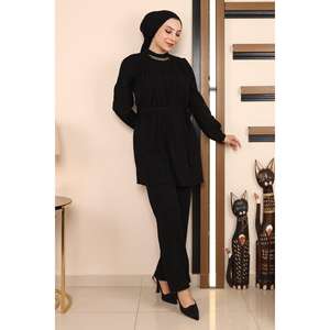 Ensemble décontracté noir avec détails chaîne MSW19140-1, hauts longs mi-longueur - Product Image 4