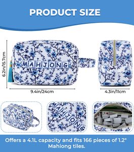Sac de rangement pour tuiles de mahjong de style américain, léger, imperméable, avec fermeture éclair et poignée, capacité de 166 tuiles, 9,4x6,2x4,3 pouces - Product Image 2