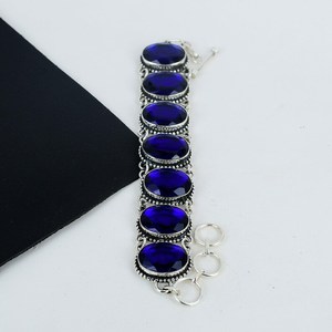 Blue Sapphire Gemstone Handmade 925 Sterling Silver Glowing Tennis <b>Bracelet</b> GIA Certified Luxury Jewelry Birthday Anniversary - Product Image 5