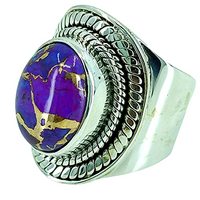 Bague de mariage bohème faite à la main en argent sterling 925 pour femme, incrustation de turquoise cuivrée violette, sertissage clos, 15g, idéale pour décembre