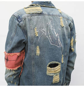 Veste en jean pour homme de qualité supérieure, style décontracté d'hiver, sur mesure, avec fermeture boutonnée, effet déchiré, 100% coton - Product Image 6