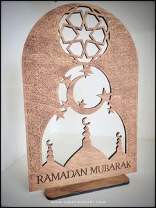 Metal gris Ramadan Mubarak Mesa Mezquita Decoración Luna creciente Pieza de Arte Islámico para Eid Festival y Home Display - Product Image 5