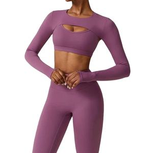 Soutien-gorge de sport 2 pièces de haute qualité 2027, vêtements de sport, manches longues, vêtements de yoga sans couture, taille élastique, logo personnalisé, votre propre - Product Image 4