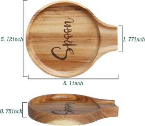 Soporte de cuchara de madera de acacia para estufa, soporte de cuchara de madera redondo suave para mostrador de cocina con pies de silicona antideslizantes, perfecto - Product Image 2