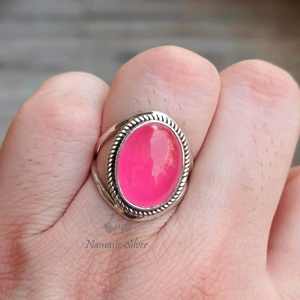 Pink Jade <b>Ring</b>, 925 Sterling <b>Silver</b> Oval Gemstone Handmade <b>Boho</b> Jewelry - Product Image 1