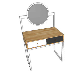 Modern Design SFBTD003 Wood and Rubberwood Dressing Table with Iron Frame and Round <b>Mirror</b> - Product Image 2