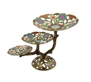 Bol à fruits en métal moderne en laiton de grande taille martelé en argent avec bol décoratif de forme ronde de travail de fantaisie. - Product Image 2