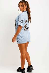 Maillot et short de football américain personnalisé pour femmes, imprimé léopard par sublimation, ensemble streetwear d'été, maillot col en V deux pièces - Product Image 3