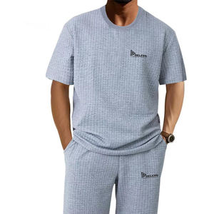 Conjunto de Camiseta y Pantalones Cortos Térmicos Lisos de Color Gris, Traje Deportivo de 2 Piezas de Manga Corta de Color Sólido, Hecho en Pakistán, Diseño Transpirable - Product Image 1