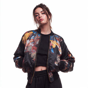 <b>Women's</b> MA1 Quilted Plain Dyed Satin Bomber <b>Flight</b> <b>Jacket</b> with Zipper Closure Reversible & Windproof Winter Warmth - Product Image 3