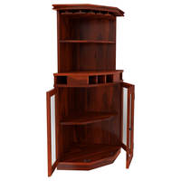 Meuble en bois de teck massif de style antique, bar à vin d'angle avec portes vitrées, quincaillerie en fer et porte-bouteilles fixe