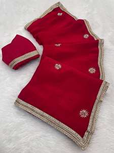 Saree élégant de style Bollywood avec embellissement de moti et de paillettes - Product Image 3