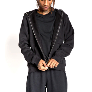 Custom 100% Cotton Fleece Full <b>Zip</b> up <b>Hoodie</b> Breathable Streetwear <b>Black</b> Zipper Hooded Sweatshirt for Winter - Product Image 3