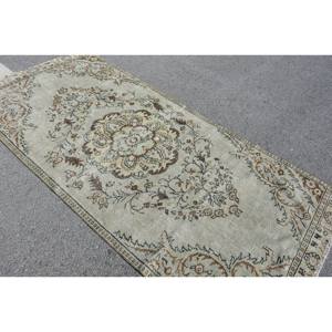 Classic Beige <b>Brown</b> <b>Wool</b> Rug 4.2 X 9 ft Handmade Turkish Rectangle Patchwork Latex Backing for Living Room or Teen's Bedroom - Product Image 4