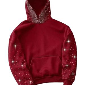 Sweat à capuche court en polyester/coton de haute qualité pour homme, streetwear unisexe, effet délavé, strass, coupe régulière, hiver - Product Image 5