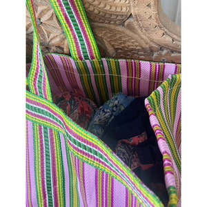 Recycled <b>Nylon</b> Bohemian Candy Pattern Large Size Beach <b>Tote</b> Fiesta Open Closure Portable with Letter Decoration for Summer - Product Image 2