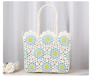 Sac en crochet 100% coton fait main avec motif exquis, sac tissé ajouré, sac à main tricoté pour femmes - Product Image 1
