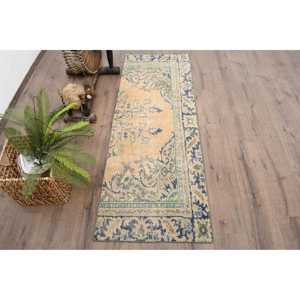 Alfombra Vintage, Alfombra de Pasillo de 2.1x5.9 pies, Alfombra Turca de Lana Azul Ombré - Product Image 1