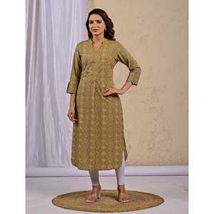 Kurti Droit Imprimé au Bloc Motif Mehendi – Robe Décontractée, Élégante et Tendance, Respirante, Longueur au Sol ou au Genou, Idéale pour les Soirées en Club - Product Image 5